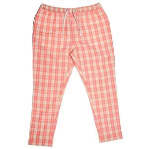 Mens Pants Joggers Pink Beige Plaid Check Drawstring Loose Harem Casual Beach XL